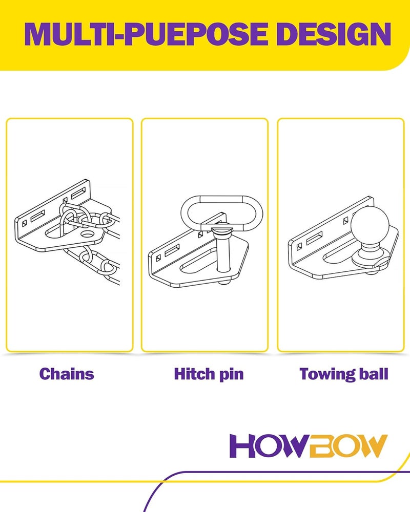 HOWBOW Zero Turn Mower Tow Hitch, 1/4"(6mm) Thick Heavy Duty Steel Universal Lawn Trailer Hitch 2"-5.1" Hole Center, Versatile Chain Slot Rugged Steel with Carriage Bolt Hardware Red - Image 3